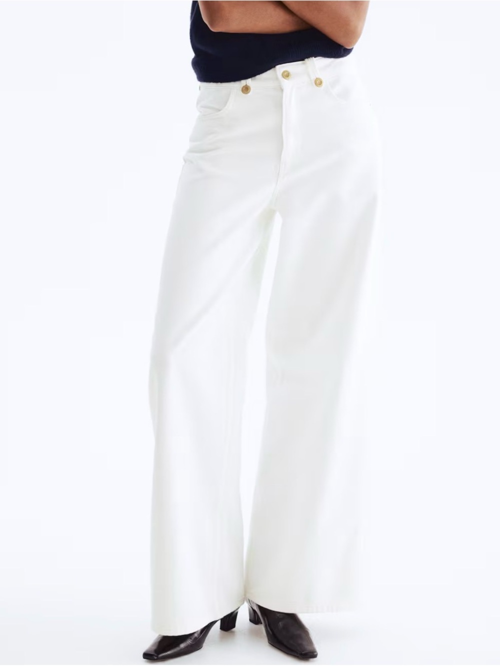 H&M White High-Rise Wide-Leg Jeans
